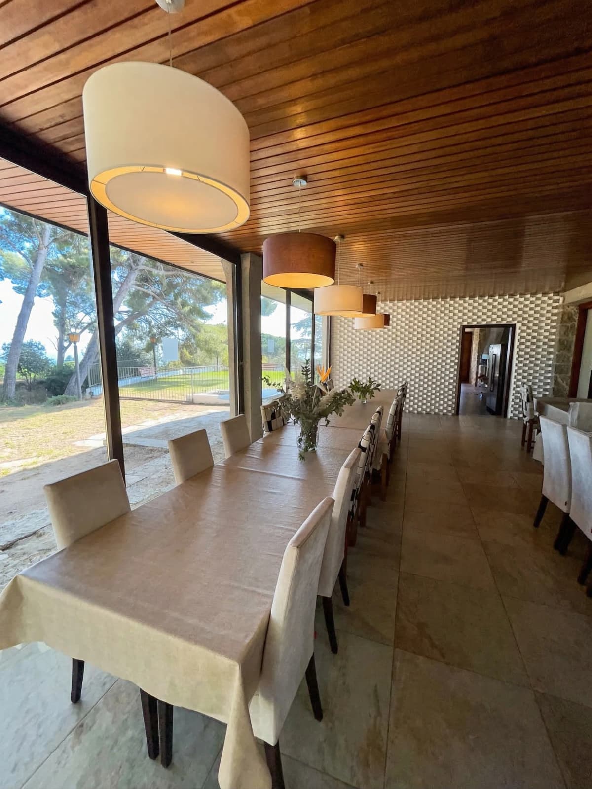 Elegant dining room with pendant lights