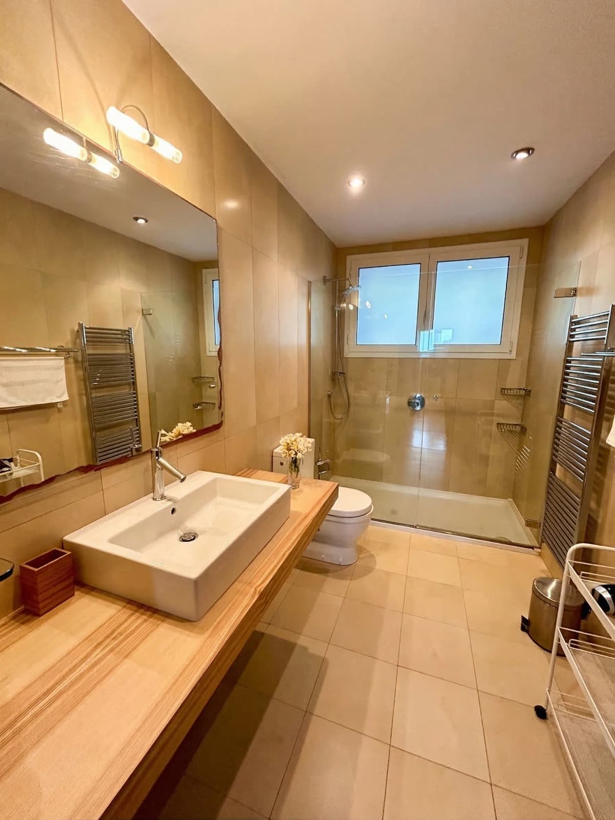 Walk-in shower with rain head