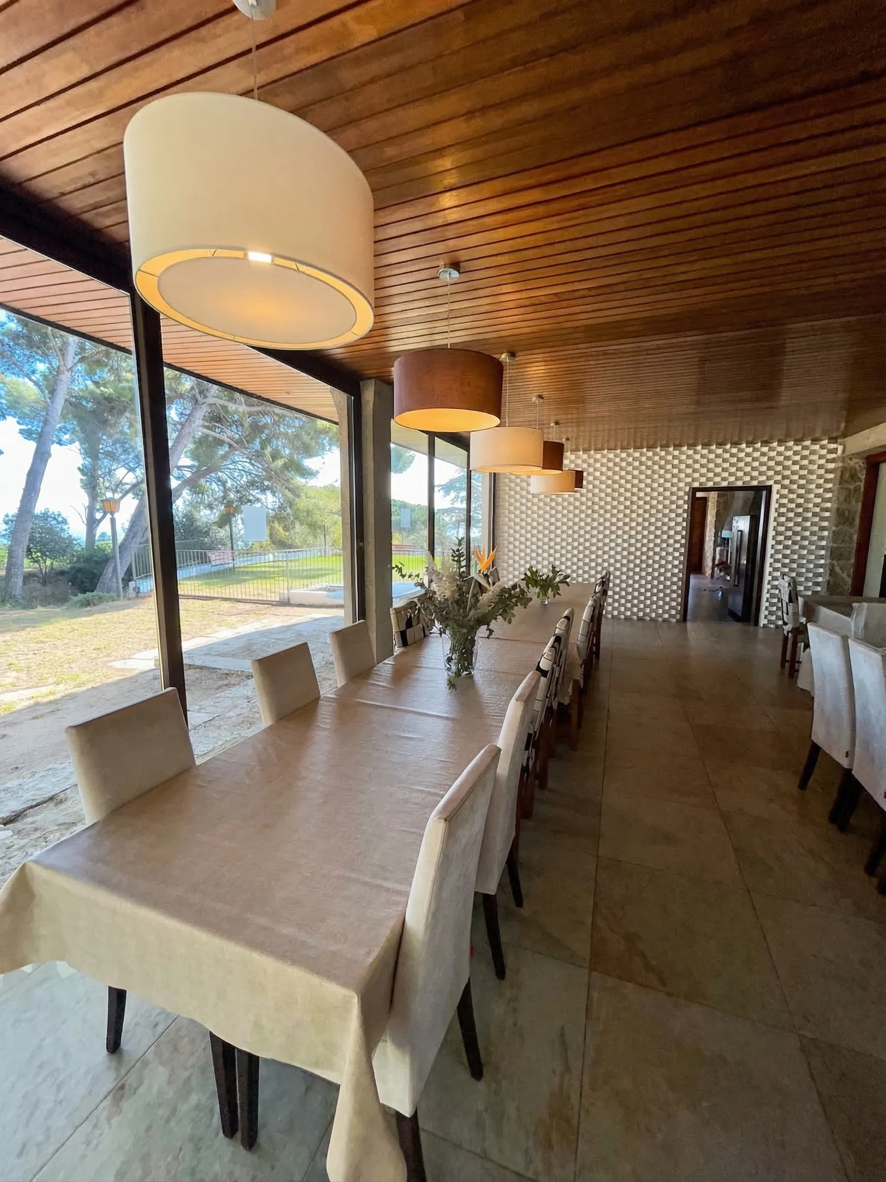 Elegant dining room with pendant lights